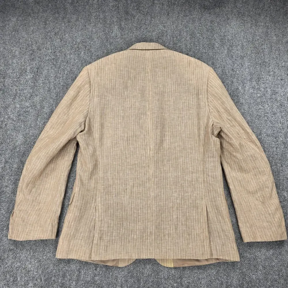 Lauren Ralph Lauren Blazer Mens 44R Beige Stripe Linen Trim Fit Sport Coat